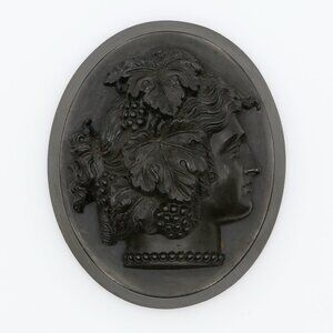 Antique Victorian Vulcanite Bacchus Plaque Cameo Relief Mourning Jewelry 1880s